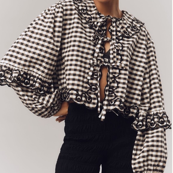 Anthropologie Maeve Long Sleeve Scallop Tie-Front Blouse One Size - Picture 14 of 14